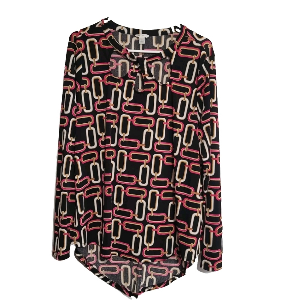 Cato Top Size Large Black Pink Chain Pattern Stretchy Western‎ Coastal Cowgirl